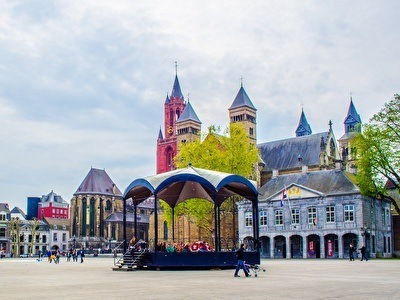 Vrijthof in Maastricht on a sunny and clear summer day