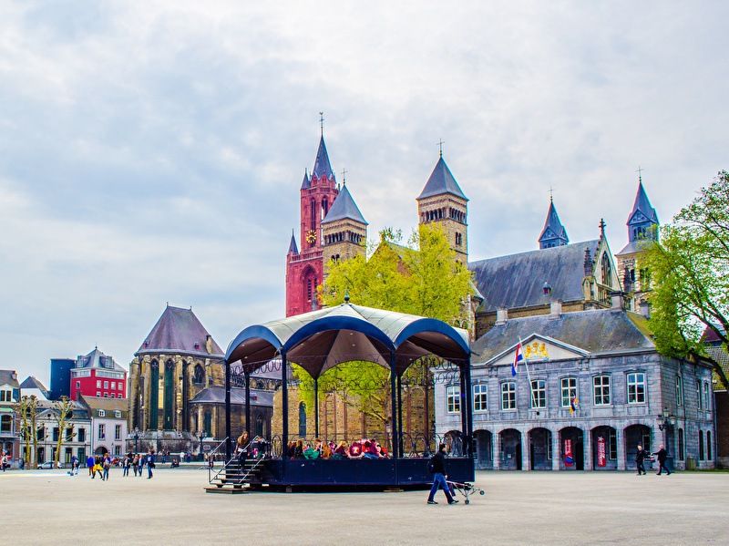 Vrijthof in Maastricht on a sunny and clear summer day